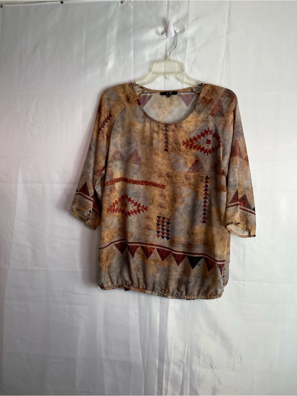 Aztec-Pattern Relaxed Dolman Tunic in Brown & Rust